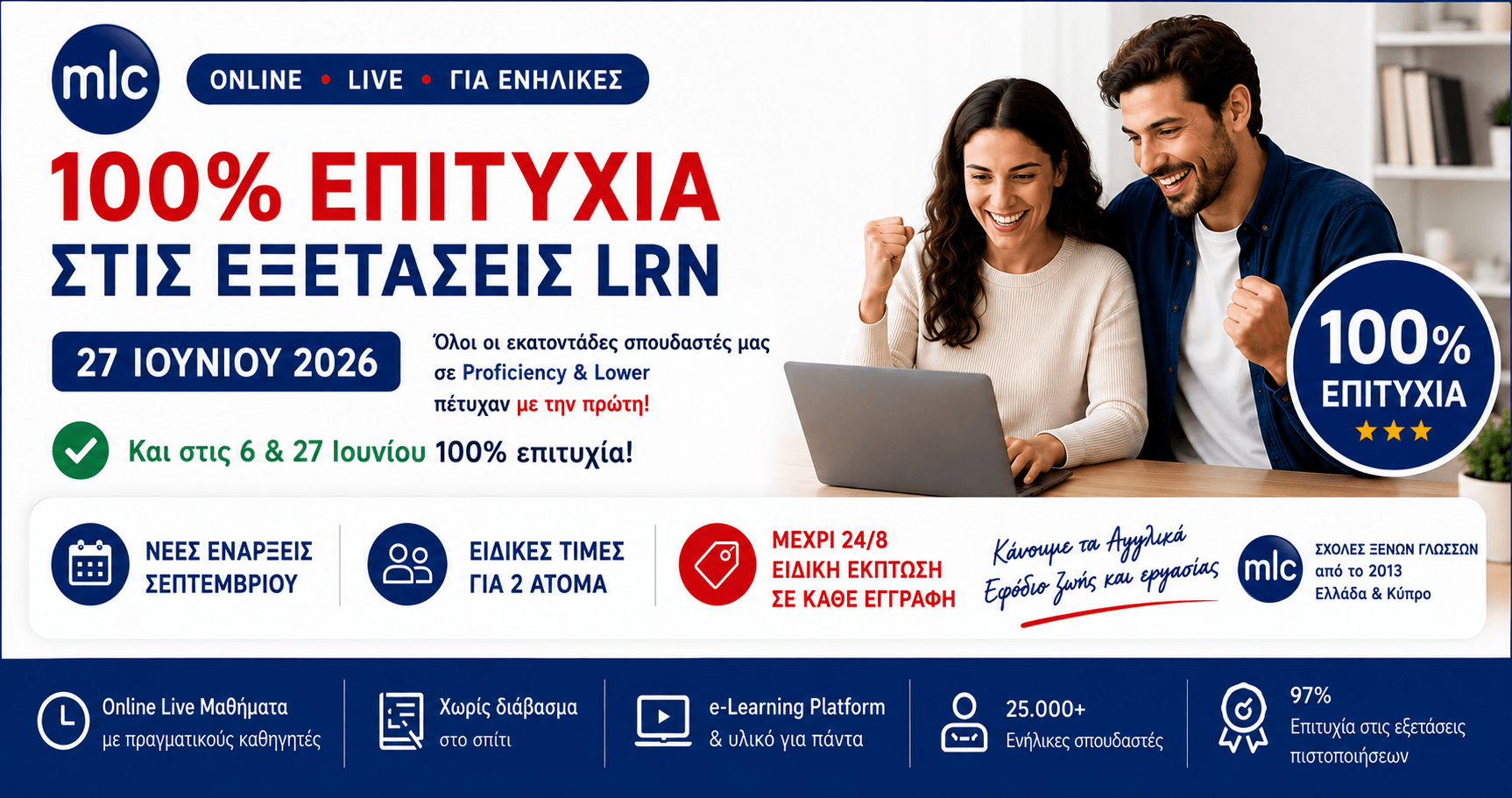 100% επιτυχία στις εξετάσεις LRN 6 & 27 Ιουνίου 2027 για τους σπουδαστές MLC Athens