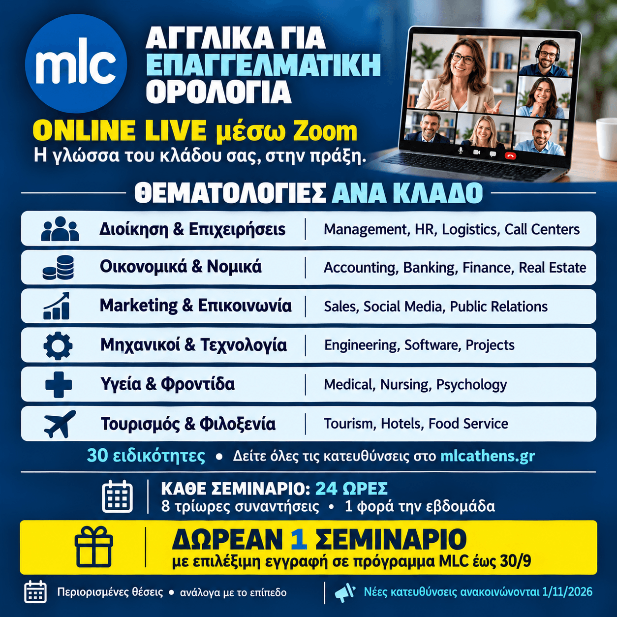 αγγλικά για ενήλικες για ορολογία για κάθε επάγγελμα live online με ΖΟΟΜ